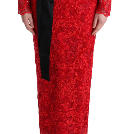 Robe de gaine rouge élégante avec ceinture de nœud en soie