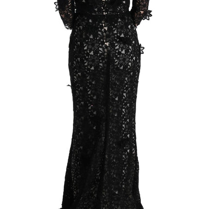 Élégant robe de quart de noire noire avec applique florale