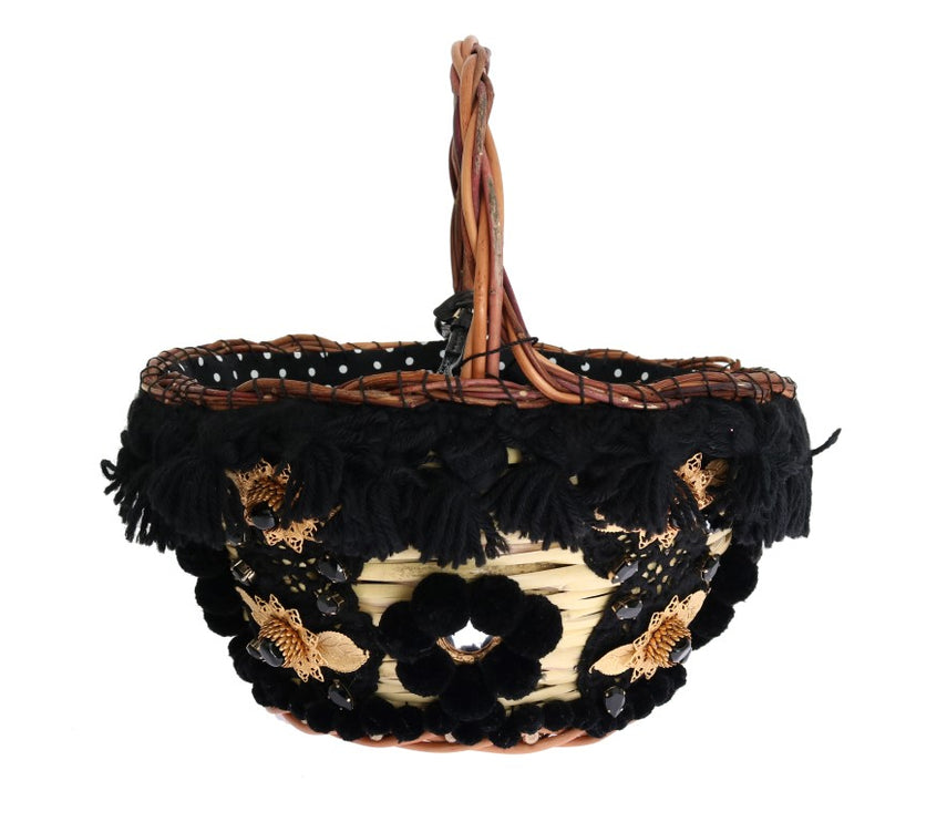 Sac de godet de serpent à paille beige et noir chic et noir