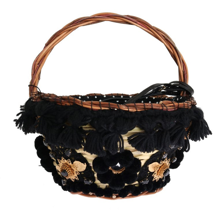 Sac de godet de serpent à paille beige et noir chic et noir