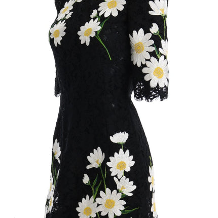 Black Floral Lace Chamomile Embroidered Dress