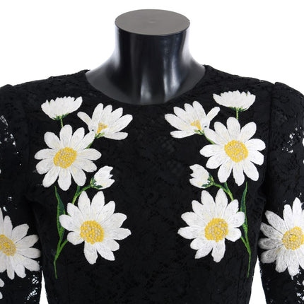 Black Floral Lace Chamomile Embroidered Dress