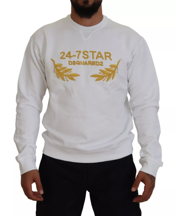 Sudadera blanca con cuello redondo bordado