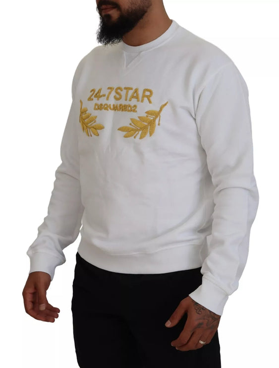 Sudadera blanca con cuello redondo bordado