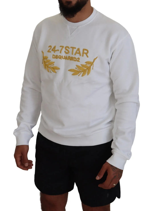 Sudadera blanca con cuello redondo bordado