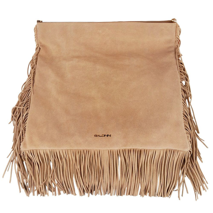 Elegante bolso de ante beige con flecos