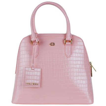 Elegante bolso rosa de piel de becerro con estampado de pitón