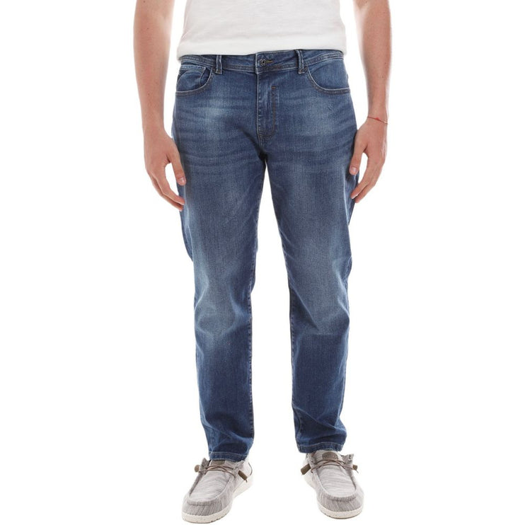 Jeans de mezclilla de confort de lavado mediano elegantes