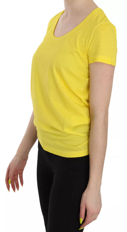 Camisa de manga corta de cuello redondo amarillo blusa superior