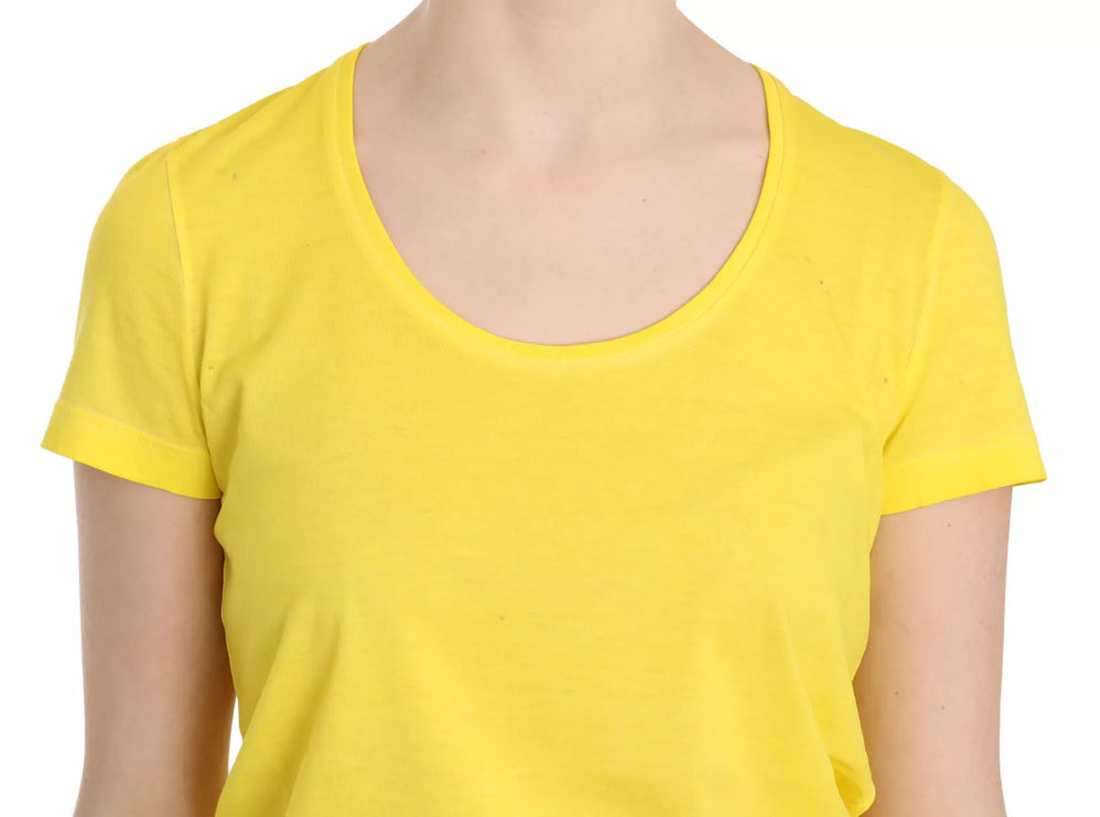 Camisa de manga corta de cuello redondo amarillo blusa superior