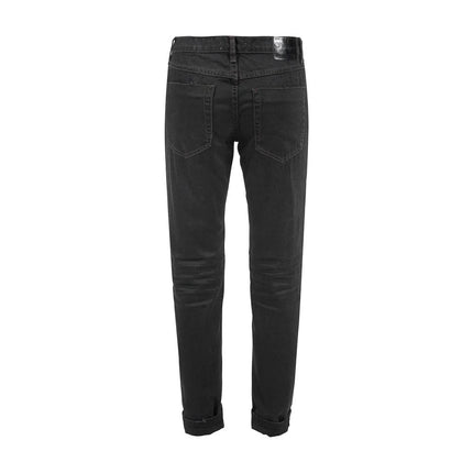 Chique zwart noodlijdende gepatchte jeans