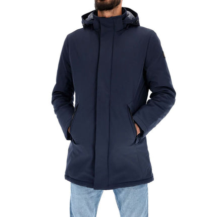 Parka rembourrée bleue chic avec capuche amovible