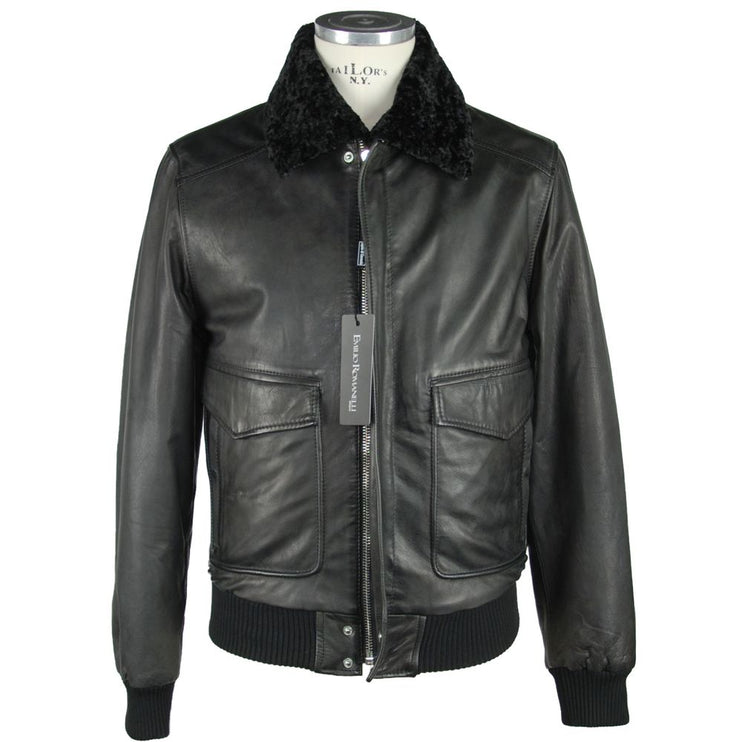 Veste zip en cuir noir élégant