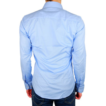 Elegante camisa de gabardina de color azul claro milano