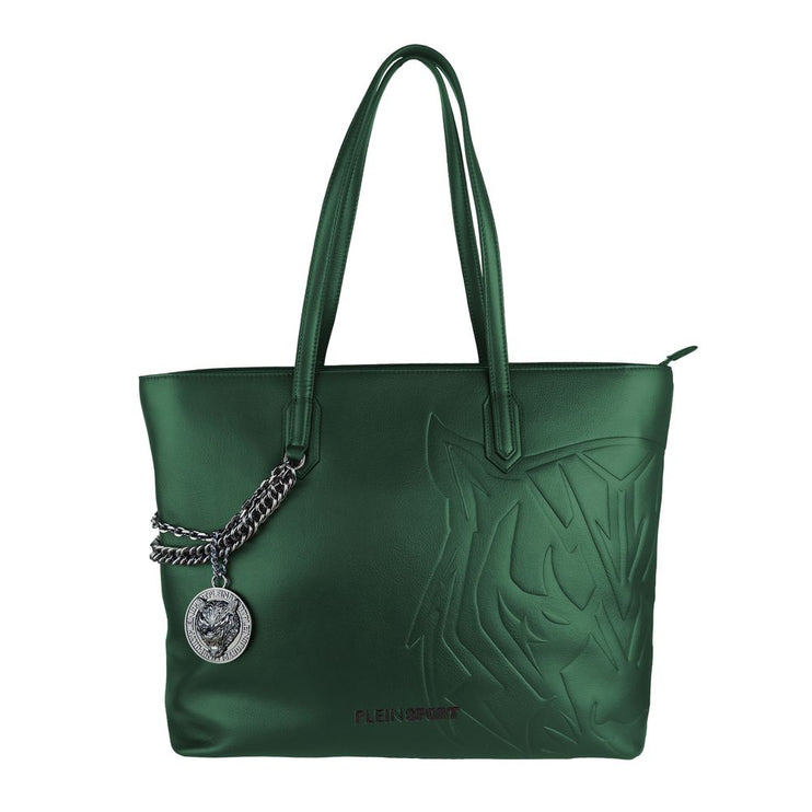 Bolso de hombro ecológico verde oscuro con detalle de cadena