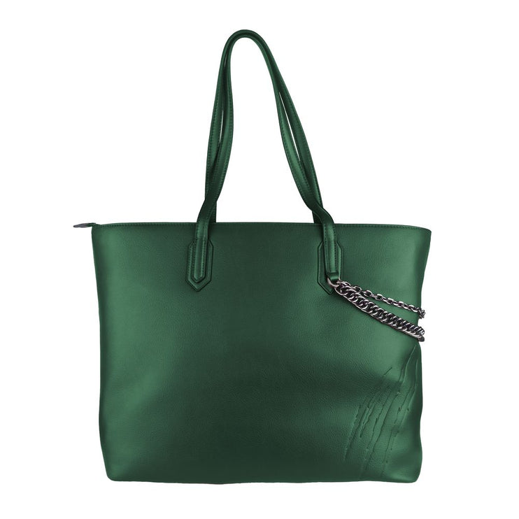 Bolso de hombro ecológico verde oscuro con detalle de cadena