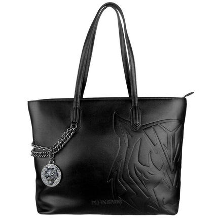 Chic Black Eco-Lather Shopper Tote