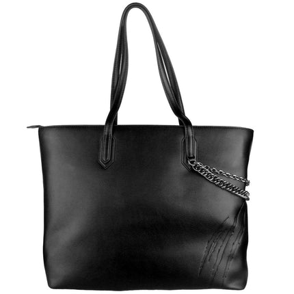 Chic Black Eco-Lather Shopper Tote