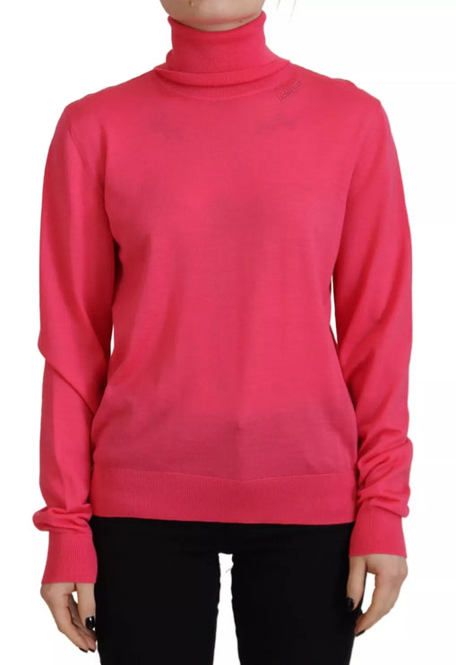 Sólido rosa de manga larga de cuello de tortuga Casual Sweater