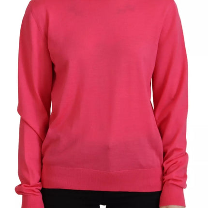 Sólido rosa de manga larga de cuello de tortuga Casual Sweater