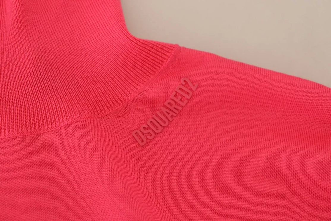 Sólido rosa de manga larga de cuello de tortuga Casual Sweater