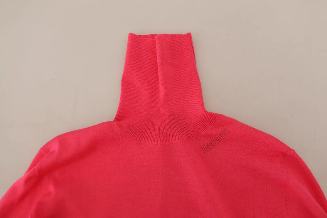 Sólido rosa de manga larga de cuello de tortuga Casual Sweater