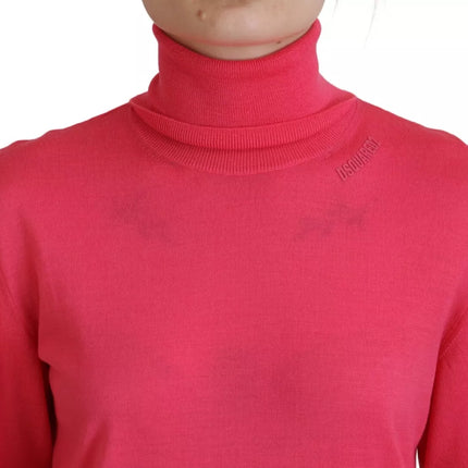 Sólido rosa de manga larga de cuello de tortuga Casual Sweater