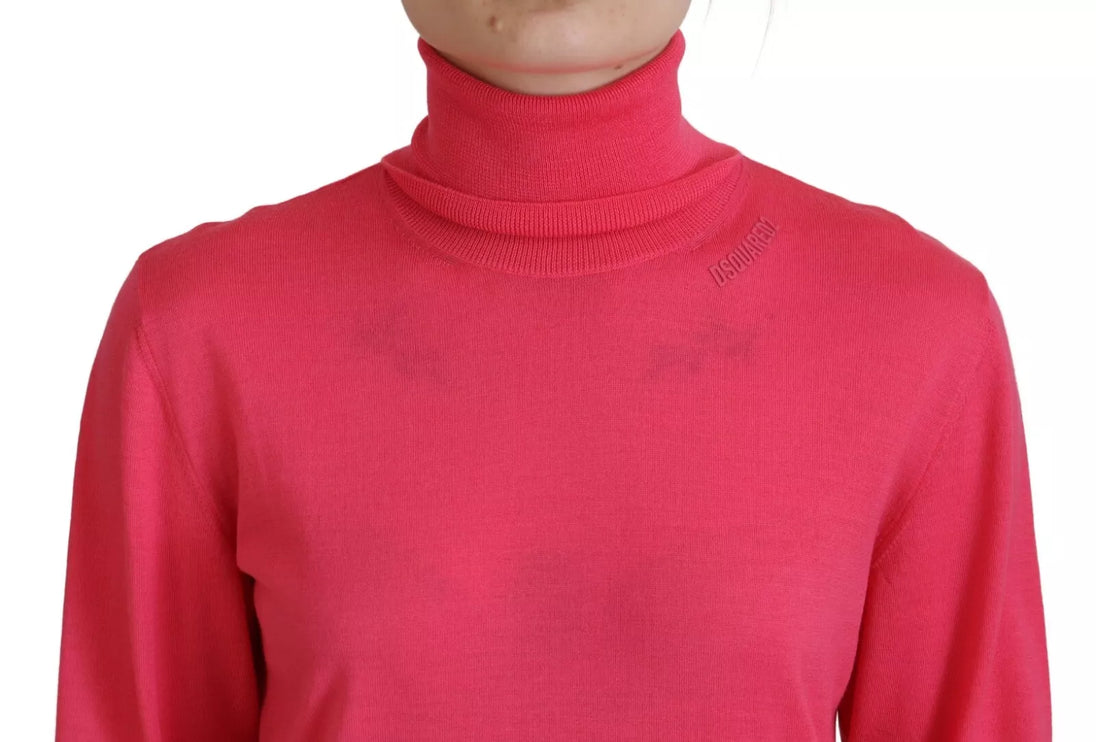 Sólido rosa de manga larga de cuello de tortuga Casual Sweater