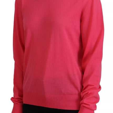 Sólido rosa de manga larga de cuello de tortuga Casual Sweater