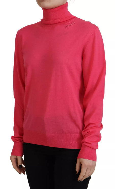 Sólido rosa de manga larga de cuello de tortuga Casual Sweater