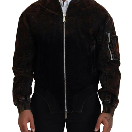 Chaqueta Bomber Marrón Algodón Bolsillo Cremallera Mangas