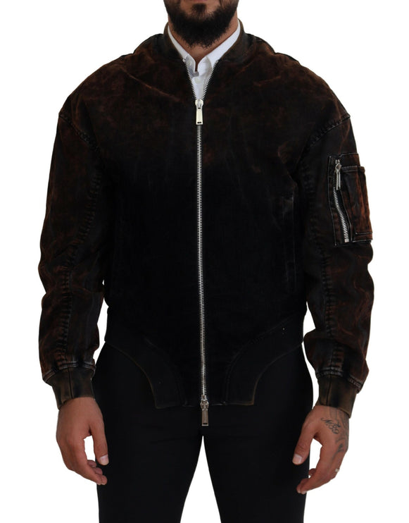 Chaqueta Bomber Marrón Algodón Bolsillo Cremallera Mangas