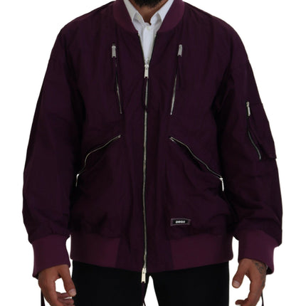 Chaqueta bomber con cremallera completa de poliéster morado