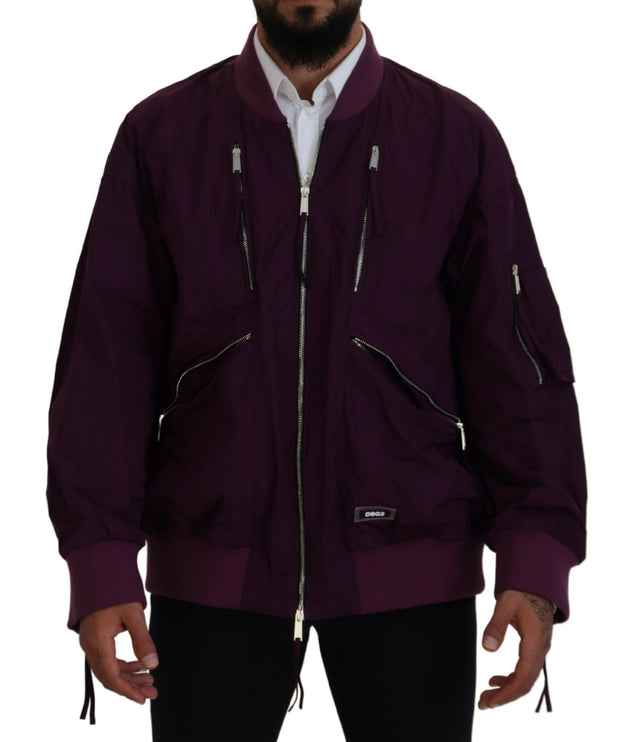 Chaqueta bomber con cremallera completa de poliéster morado