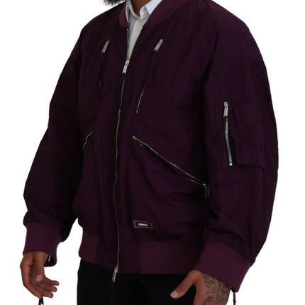 Chaqueta bomber con cremallera completa de poliéster morado