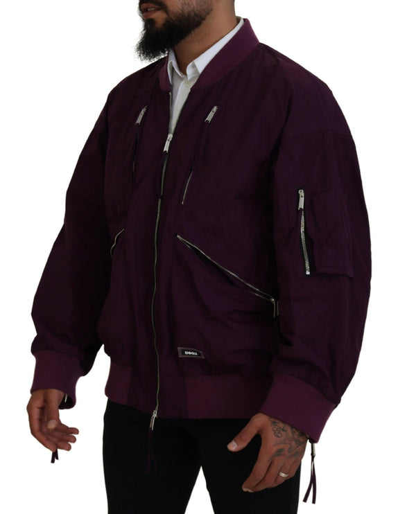 Chaqueta bomber con cremallera completa de poliéster morado