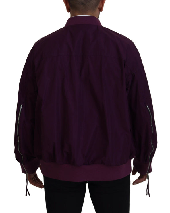 Chaqueta bomber con cremallera completa de poliéster morado