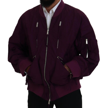 Chaqueta bomber con cremallera completa de poliéster morado