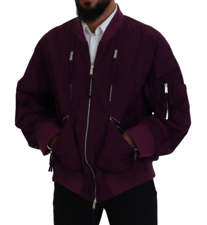 Chaqueta bomber con cremallera completa de poliéster morado