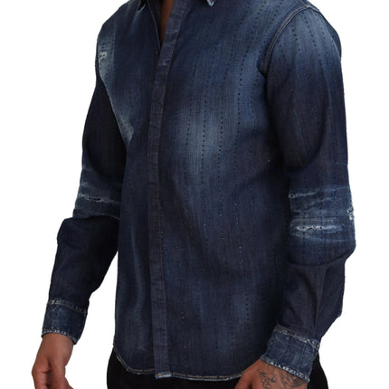 Camisa vaquera azul con adornos de cristal