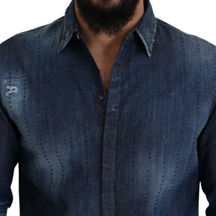 Camisa vaquera azul con adornos de cristal