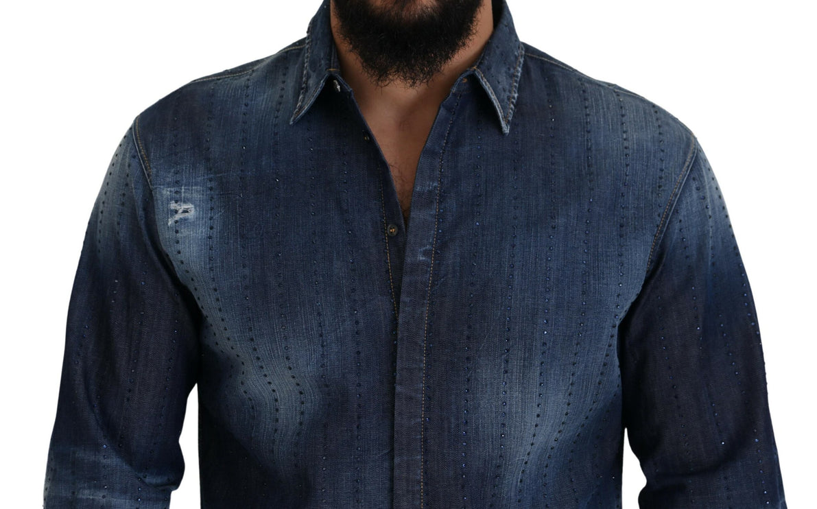 Camisa vaquera azul con adornos de cristal