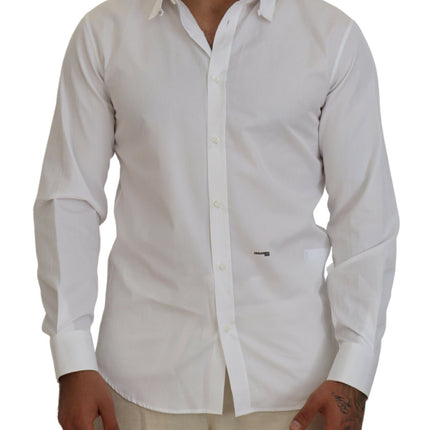 Camisa blanca de algodón con cuello y mangas largas