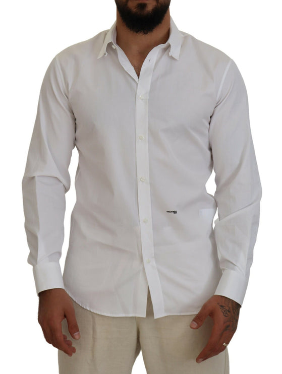 Camisa blanca de algodón con cuello y mangas largas