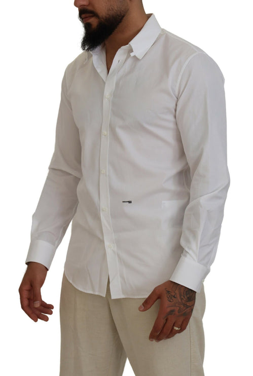 Camisa blanca de algodón con cuello y mangas largas