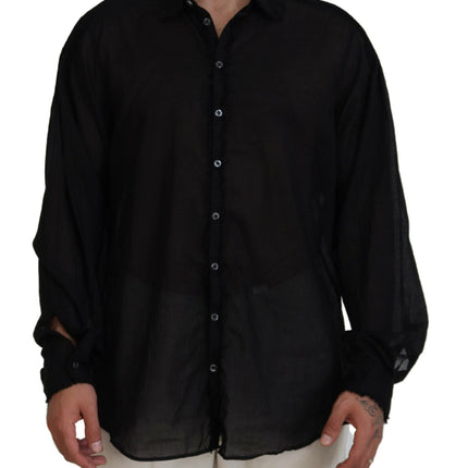 Camicia formale a maniche lunghe con colletto in cotone nero