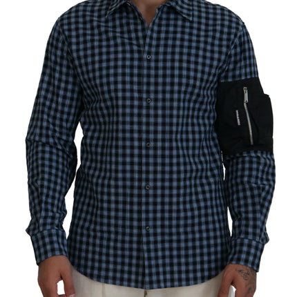 Multicolor Negro Brazo Plaid Hombres Camisa de Manga Larga