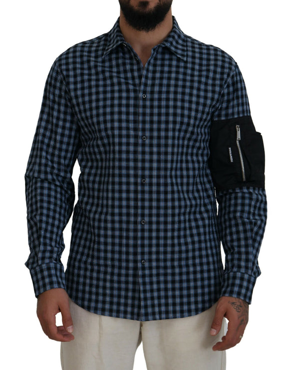 Multicolor Negro Brazo Plaid Hombres Camisa de Manga Larga