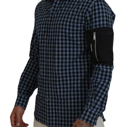 Multicolor Negro Brazo Plaid Hombres Camisa de Manga Larga