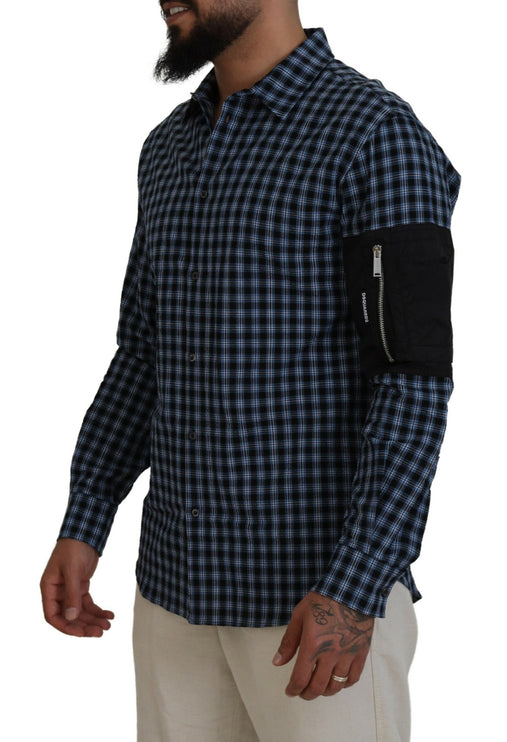 Multicolor Negro Brazo Plaid Hombres Camisa de Manga Larga